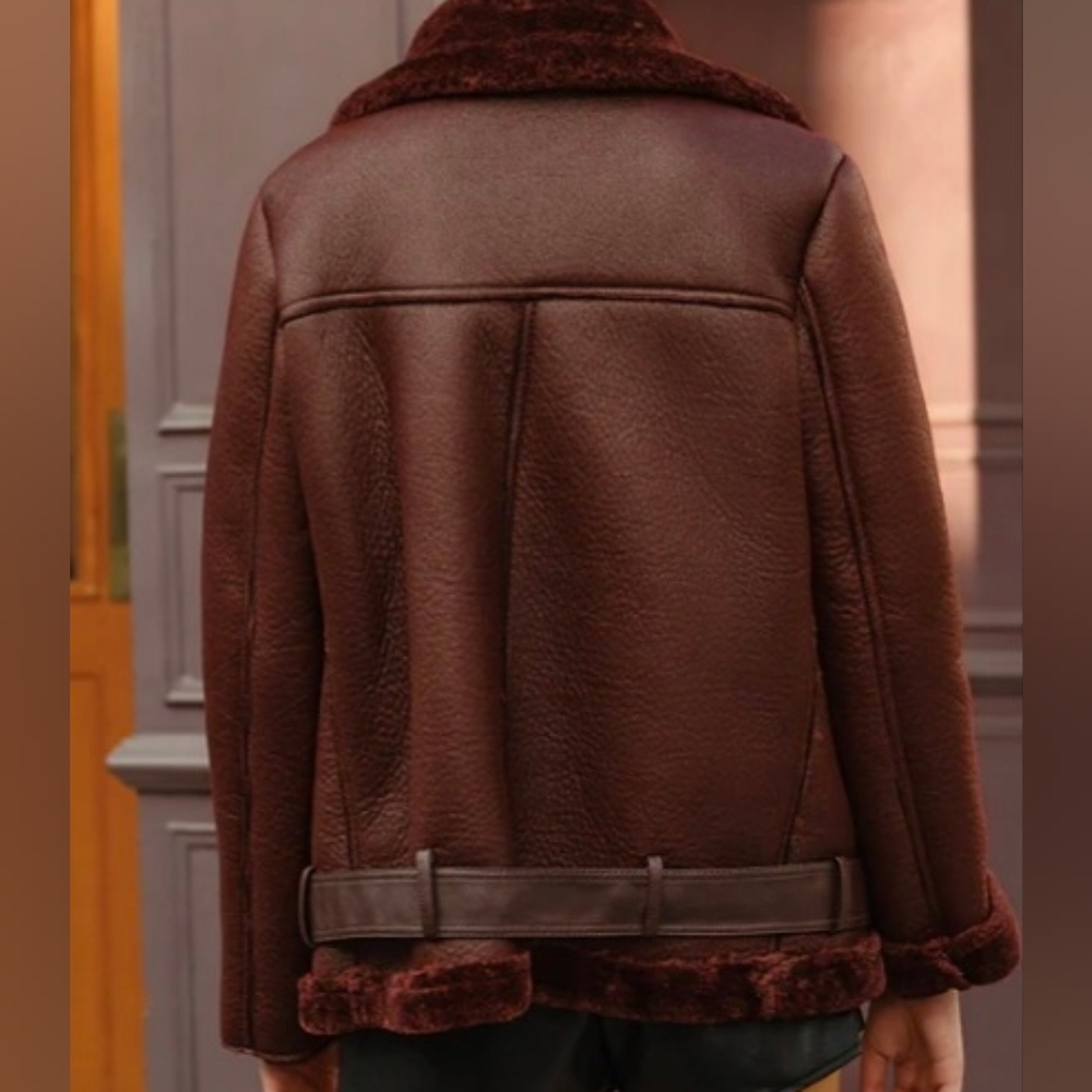 Commense Longline Faux Leather Shearling Moto Aviator Bomber Jacket S NWT - Picture 3 of 5